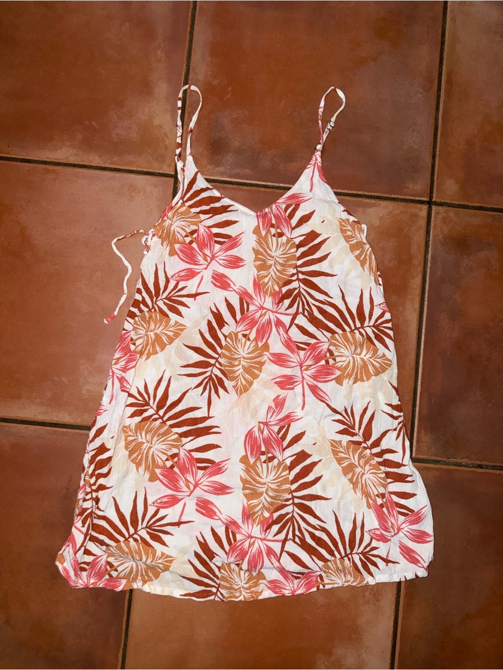 Roxy White Mini Dress with Pink and Brown Tropical Print